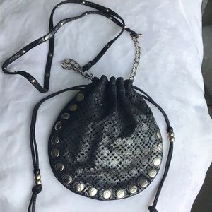 Candies Gunmetal/Black Drawstring Crossbody Bag